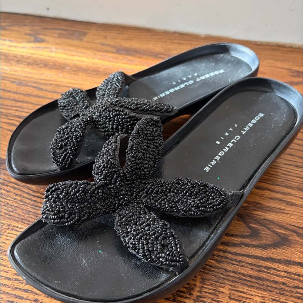 Robert Clergerie Black Beaded Sandals
